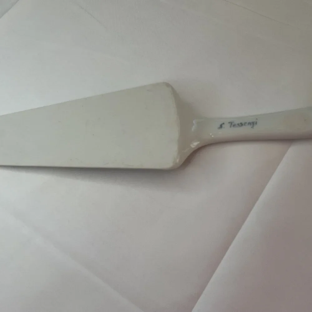 Vintage S Tessenyi Hand Painted Porcelain Cake Pie Server Floral 10” Cottagecore